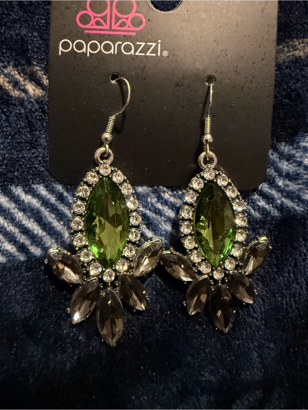 Paparazzi Green and Smoky Crystal Teardrop Earrings